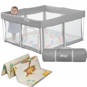 Elissio® - Grondbox Baby - Inklapbare Speelbox met Dubbelzijdige Speelmat - Kruipbox - Kinderbox - Playpen Baby - 125x125x65 CM - Grijs