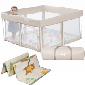 Elissio® - Grondbox Baby - Inklapbare Speelbox met Dubbelzijdige Speelmat - Kruipbox - Kinderbox - Playpen Baby - 125x125x65 CM - Beige