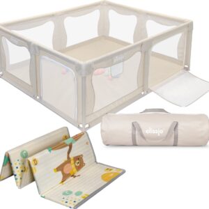 Elissio® - Grondbox – Inclusief Dubbelzijdige Speelmat – Baby Speelbox - Kinderbox - Playpen - 180x150 CM - Beige