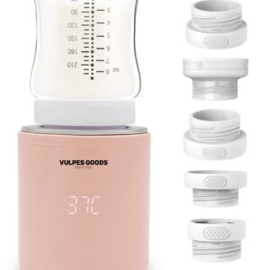 Vulpes Goods® BabyCare - Flessenwarmer Onderweg Pro - Draagbare Baby Flessenwarmer - Intelligente Flesverwarmer - 4 Temperatuurniveaus - 6 Adapters - Draadloos - Roze
