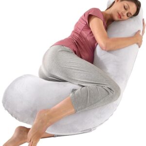 Earkings Zwangerschapskussen Zijslaapkussen 135x65cm J-vorm met Afneembare hoes - Body Pillow lichtgrijs