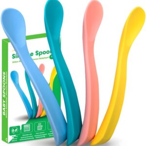 HI NATURE™ Baby lepeltjes - Siliconen babylepel (4 stuks) - 100% BPA vrij eetlepel - Baby lepeltjes - Siliconen babylepel met zachte boord - babybestek oefenlepel