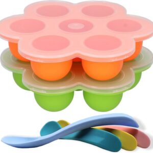 HI NATURE™ Babyvoeding bewaarbakjes set - Baby bakjes met 4 stuks babylepels - Moedermelk Bewaren - Diepvriesbakjes - Vriezer bakjes - BPA Vrij Siliconen Babyvoedingsaccessoires