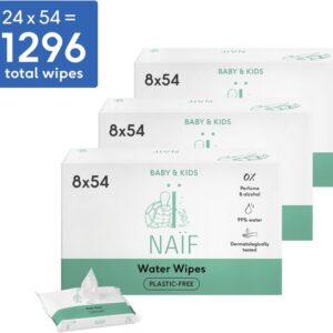 Naïf - Water Billendoekjes – Baby & Kids – Plasticvrij - 99% Water – 0% Parfum & Alcohol – 1296 Stuks (24x54)